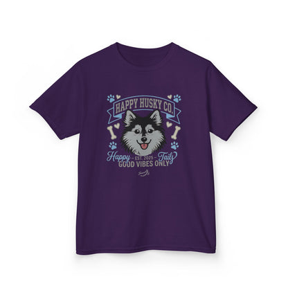 Kids Happy Husky Co. 'Happy Tails, Good Vibes Only' Tee — Puppy Graphic Shirt (Additional Colors)