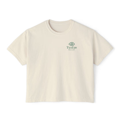Women's Sunset Beach Scene II Back Design Boxy Tee - Tropical Palm Tree 'Lost In the Horizon' Graphic Tee (Additional Colors)