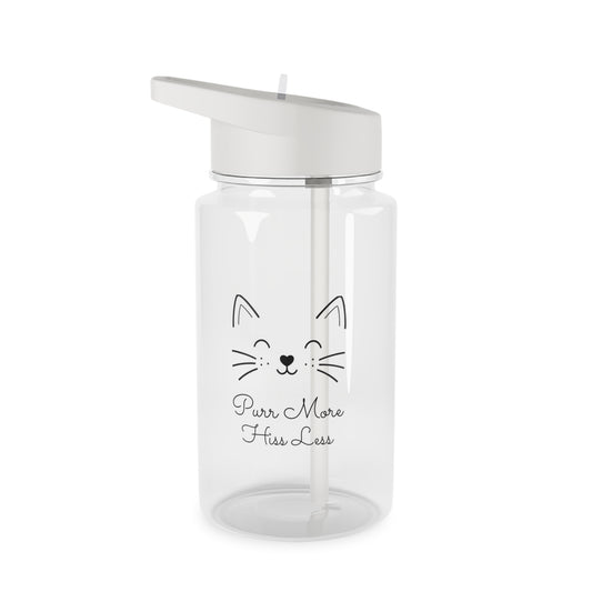 Cat Face Design Tritan Water Bottle — "Purr More Hiss Less" Cat Theme Water Bottle (Additional Size)