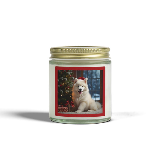 Holiday Samoyed Dog Photo Candle — Coconut Apricot Wax (Choice of Scents, 4oz & 9oz)
