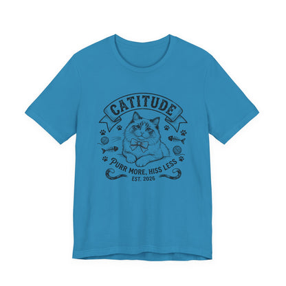 Unisex Jersey Short Sleeve Catitude Design Tee - 'Purr More, Hiss Less' (Additional Colors)