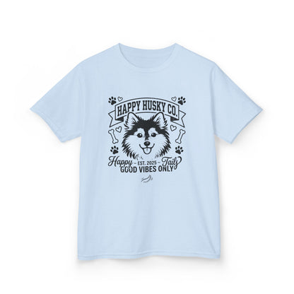 Kids Happy Husky Co. 'Happy Tails, Good Vibes Only' Tee — Puppy Graphic Shirt (Additional Colors)