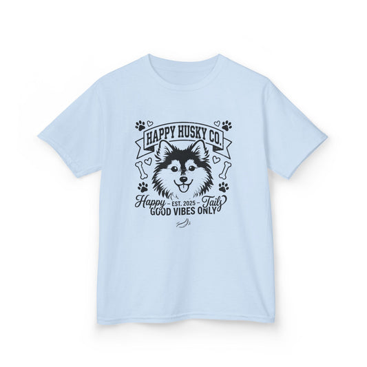 Kids Happy Husky Co. 'Happy Tails, Good Vibes Only' Tee — Puppy Graphic Shirt (Additional Colors)