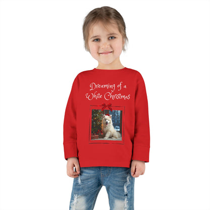 Toddler Christmas Samoyed Dog Theme Long Sleeve Tee - 'Dreaming of a White Christmas' (Additional Color)