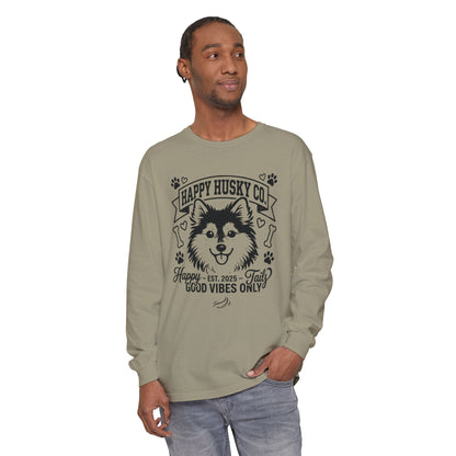 Happy Husky Co. Unisex Long Sleeve Tee — 'Happy Tails, Good Vibes Only' Dog Lover Shirt (Additional Colors)