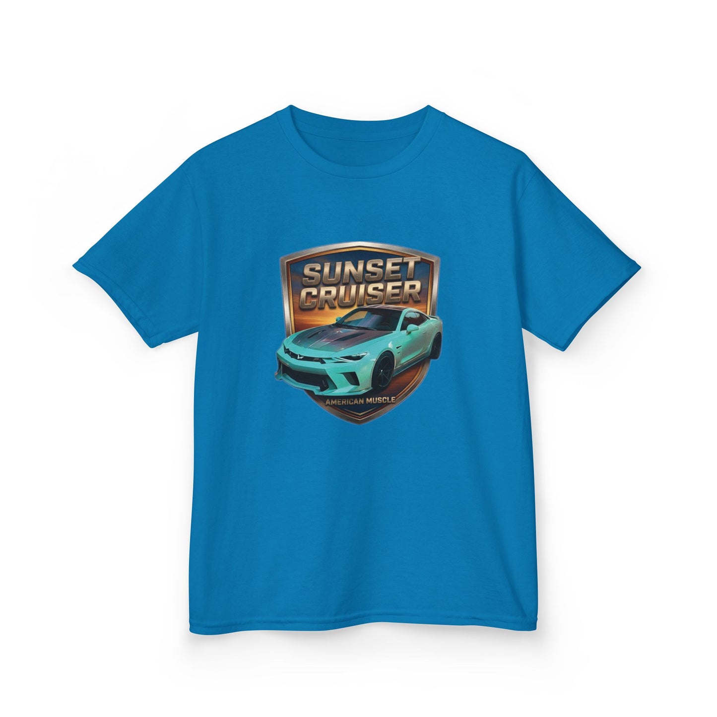 Kids 'Sunset Cruiser' Aqua Camaro Sports Car Theme American Muscle Series Graphic Tee (Additional Colors)