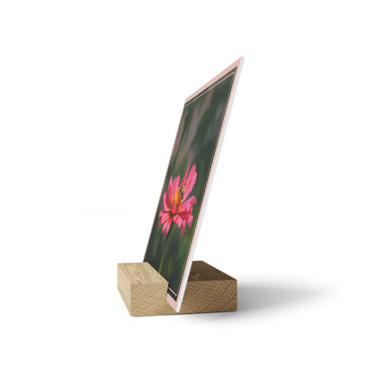 Nature Pretty Pink Flower and Bee Artist-Inspired Gallery Board with Wooden Stand — Mini Desk Art (Additional Sizes)