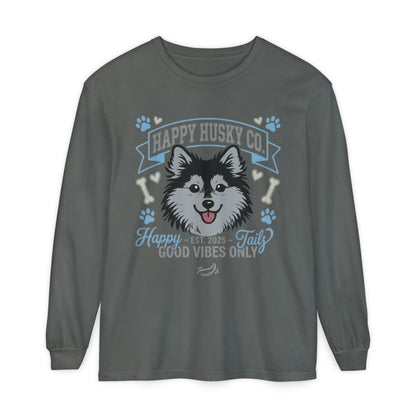 Happy Husky Co. Unisex Long Sleeve Tee — 'Happy Tails, Good Vibes Only' Dog Lover Shirt (Additional Colors)