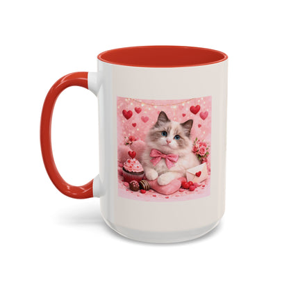 Valentine's Romantic Ragdoll Cat Theme 'Purr more Hiss less Stay pawsome' Accent Coffee Mug, 11 oz or 15 oz (Additional Color)