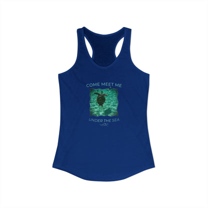 Women's Aquatic Sea Turtle "Come Meet Me Under the Sea' Slim Fit Racerback Tank Top (Additional Colors)