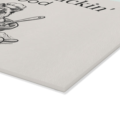 Glass Cutting Board — "Whisker Lickin' Good" Cat Chef Decorative Kitchen Board
