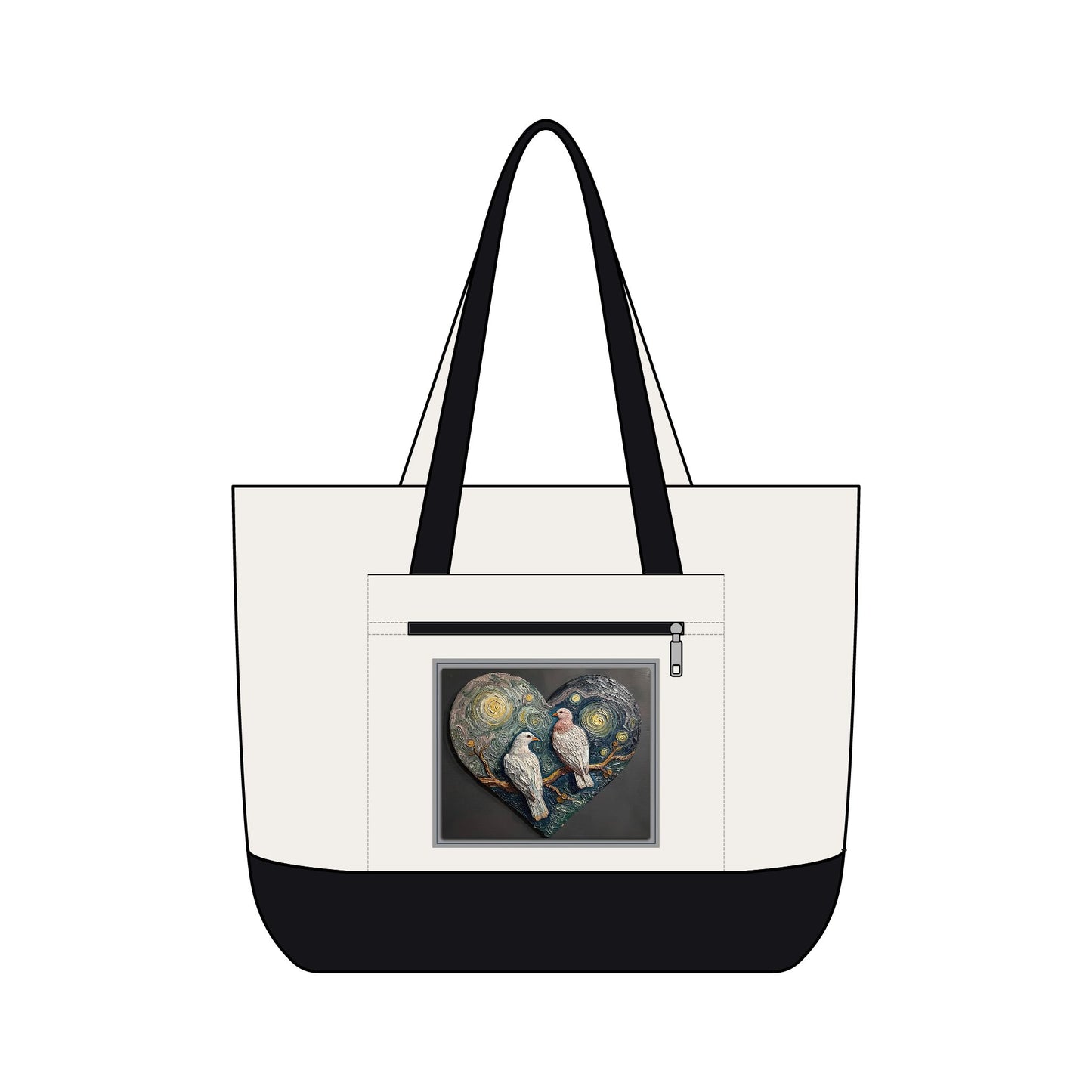 Two Doves in a Heart Zippered Canvas Tote Bag (Additional Colors)