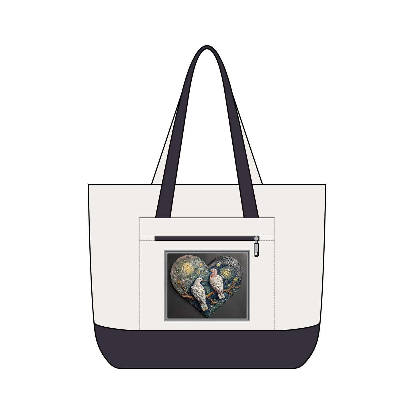 Two Doves in a Heart Zippered Canvas Tote Bag (Additional Colors)