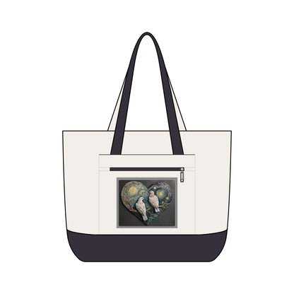 Two Doves in a Heart Zippered Canvas Tote Bag (Additional Colors)