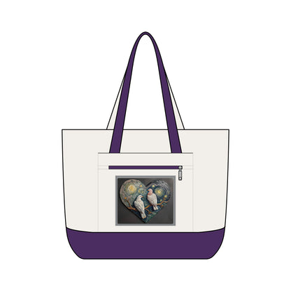 Two Doves in a Heart Zippered Canvas Tote Bag (Additional Colors)