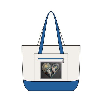 Two Doves in a Heart Zippered Canvas Tote Bag (Additional Colors)
