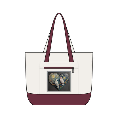 Two Doves in a Heart Zippered Canvas Tote Bag (Additional Colors)
