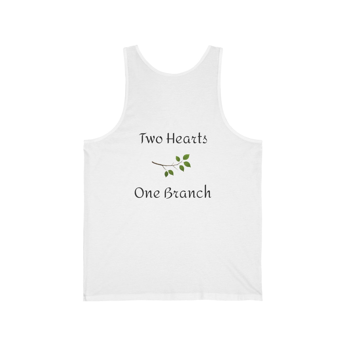 Adult Unisex 'Birds of a Feather' Dove Heart & 'Two Hearts One Branch' Double-Sided Jersey Tank Top (Additional Colors)