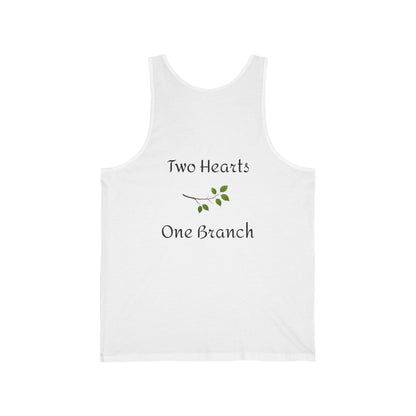 Adult Unisex 'Birds of a Feather' Dove Heart & 'Two Hearts One Branch' Double-Sided Jersey Tank Top (Additional Colors)