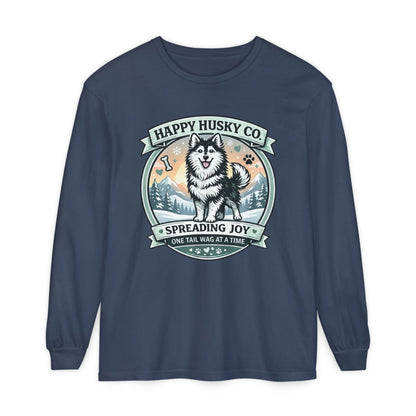 Unisex Colorful Happy Husky Co. Long Sleeve T-Shirt — 'Spreading Joy One Tail Wag At A Time' Graphic (Additional Colors)