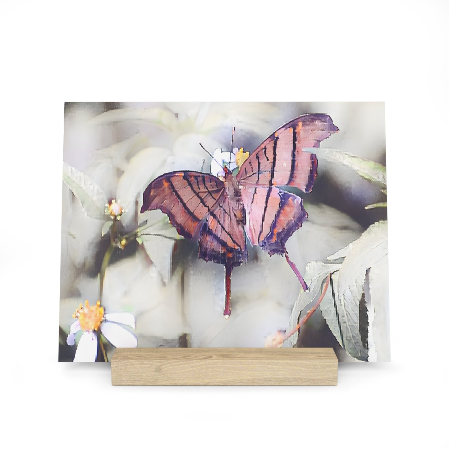 Orange Butterfly Photo Gallery Board with Wooden Stand — Mini Nature Desk Art (Additional Sizes)