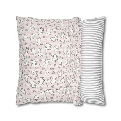 Double Sided Pink Design Samoyed Puppy With Bones, Hearts & Paw Prints Pillowcase — Decorative Square Throw Pillow (Additional Sizes)