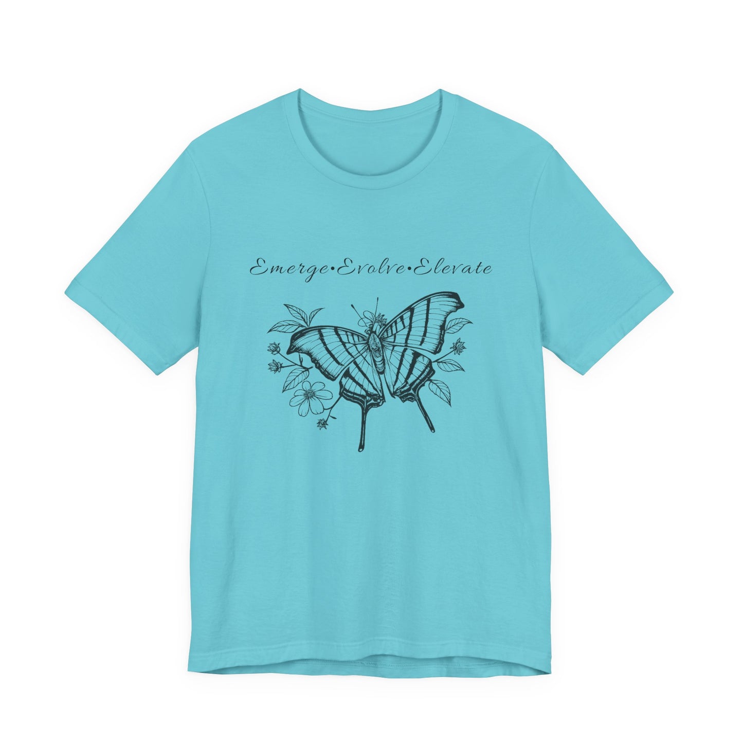 Unisex Adult Butterfly & Flowers Design Short Sleeve Tee - 'Emerge Evolve Elevate' (Additional Colors)