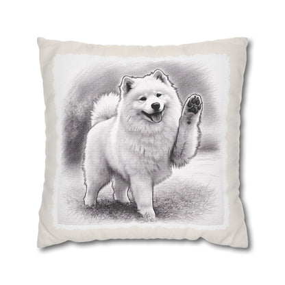 Samoyed Dog Throw Pillowcase – Cute Paw Waving Puppy Decorative Cushion Cover (Additional Sizes)