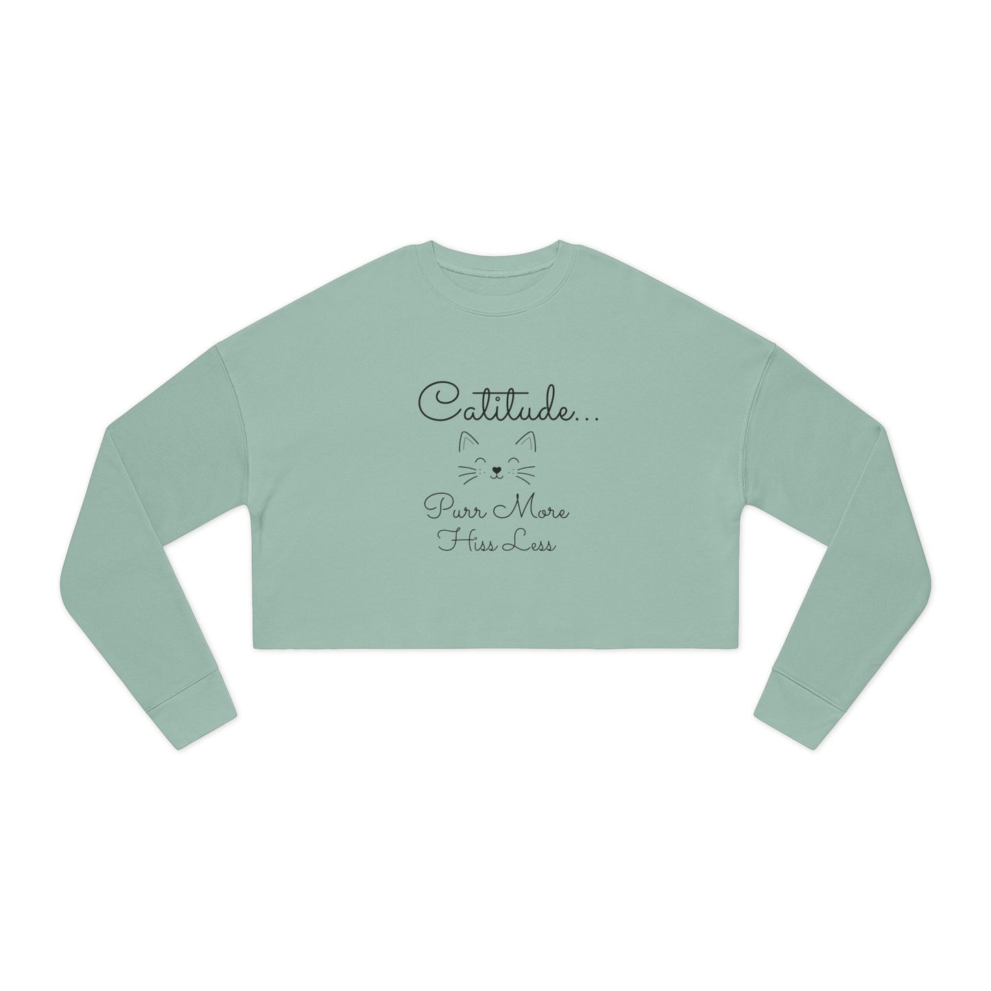 Women's 'Catitude' Cropped Double-Sided Sweatshirt – Cat Silhouette & 'Purr More Hiss Less' (Additional Colors)