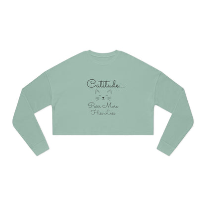 Women's 'Catitude' Cropped Double-Sided Sweatshirt – Cat Silhouette & 'Purr More Hiss Less' (Additional Colors)