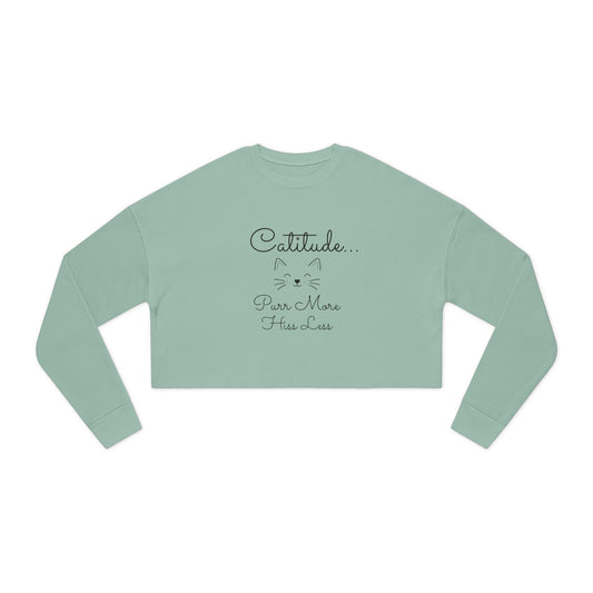 Women's 'Catitude' Cropped Double-Sided Sweatshirt – Cat Silhouette & 'Purr More Hiss Less' (Additional Colors)