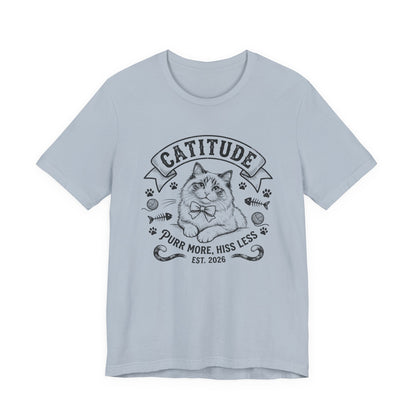 Unisex Jersey Short Sleeve Catitude Design Tee - 'Purr More, Hiss Less' (Additional Colors)