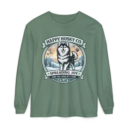 Unisex Colorful Happy Husky Co. Long Sleeve T-Shirt — 'Spreading Joy One Tail Wag At A Time' Graphic (Additional Colors)