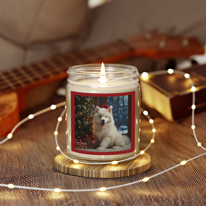 Holiday Samoyed Dog Photo Candle — Coconut Apricot Wax (Choice of Scents, 4oz & 9oz)