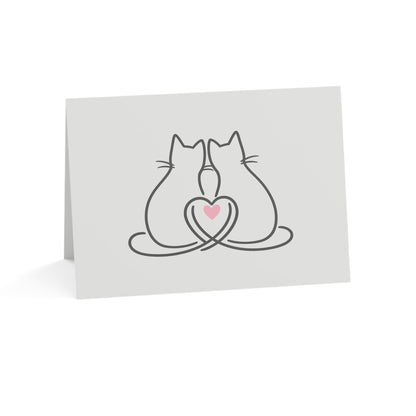 Two Cats & A Heart Greeting Card — 'Purrfect Together, Meow and Always' Note for Couples, Cat Lovers (1/10/30 pcs)