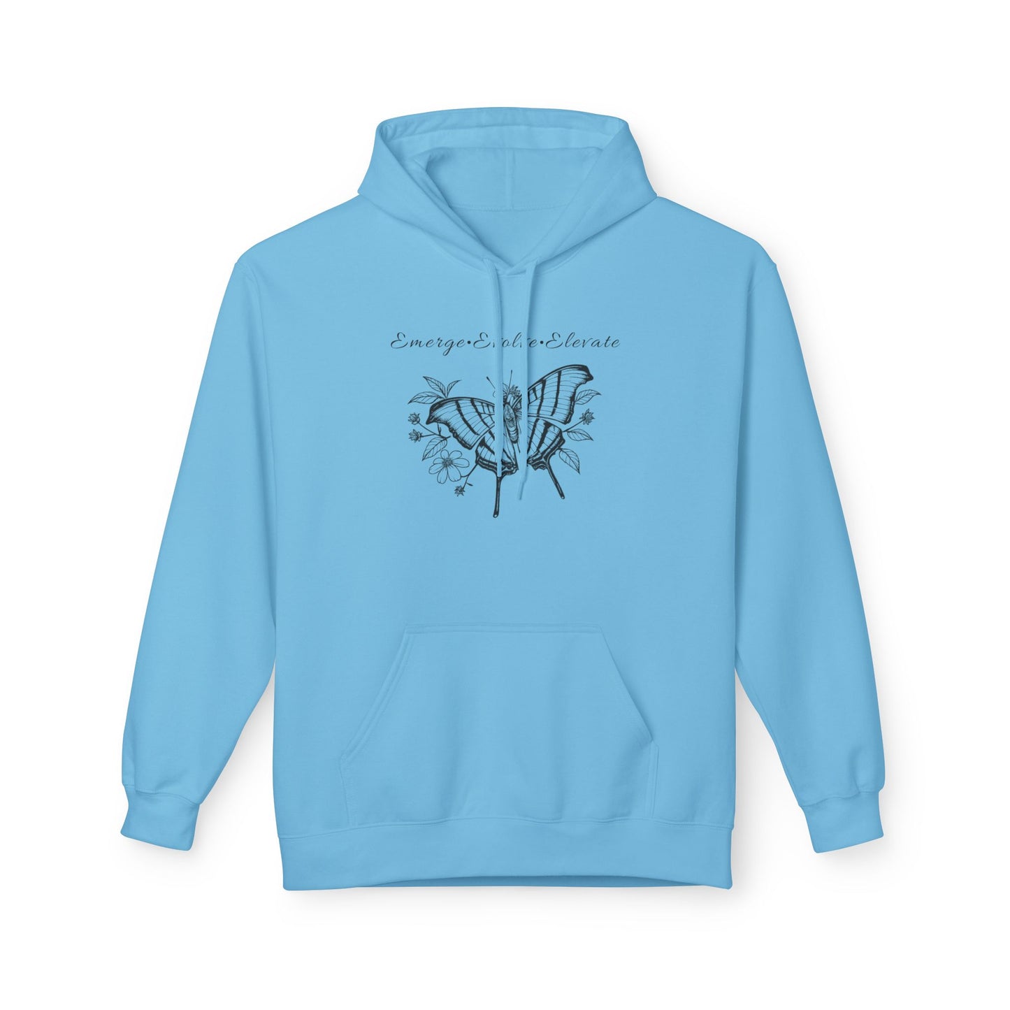 Unisex Adult Butterfly & Flowers Hoodie — 'Emerge, Evolve, Elevate' Minimal Line Art Sweatshirt (Additional Colors)