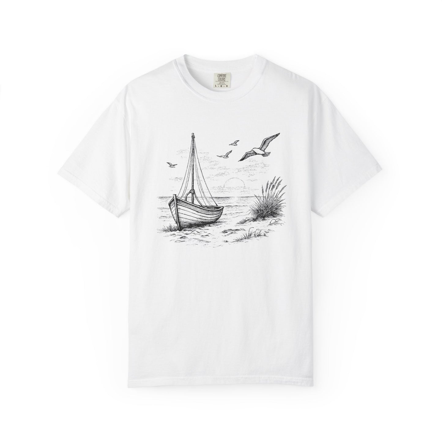 Unisex Adult Sailboat Nautical Double-Sided Tee - 'Set Your Course by the Stars Not the Storm' Motivational Shirt (Additional Colors)