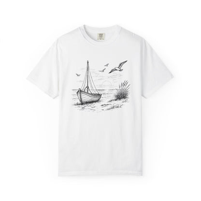 Unisex Adult Sailboat Nautical Double-Sided Tee - 'Set Your Course by the Stars Not the Storm' Motivational Shirt (Additional Colors)