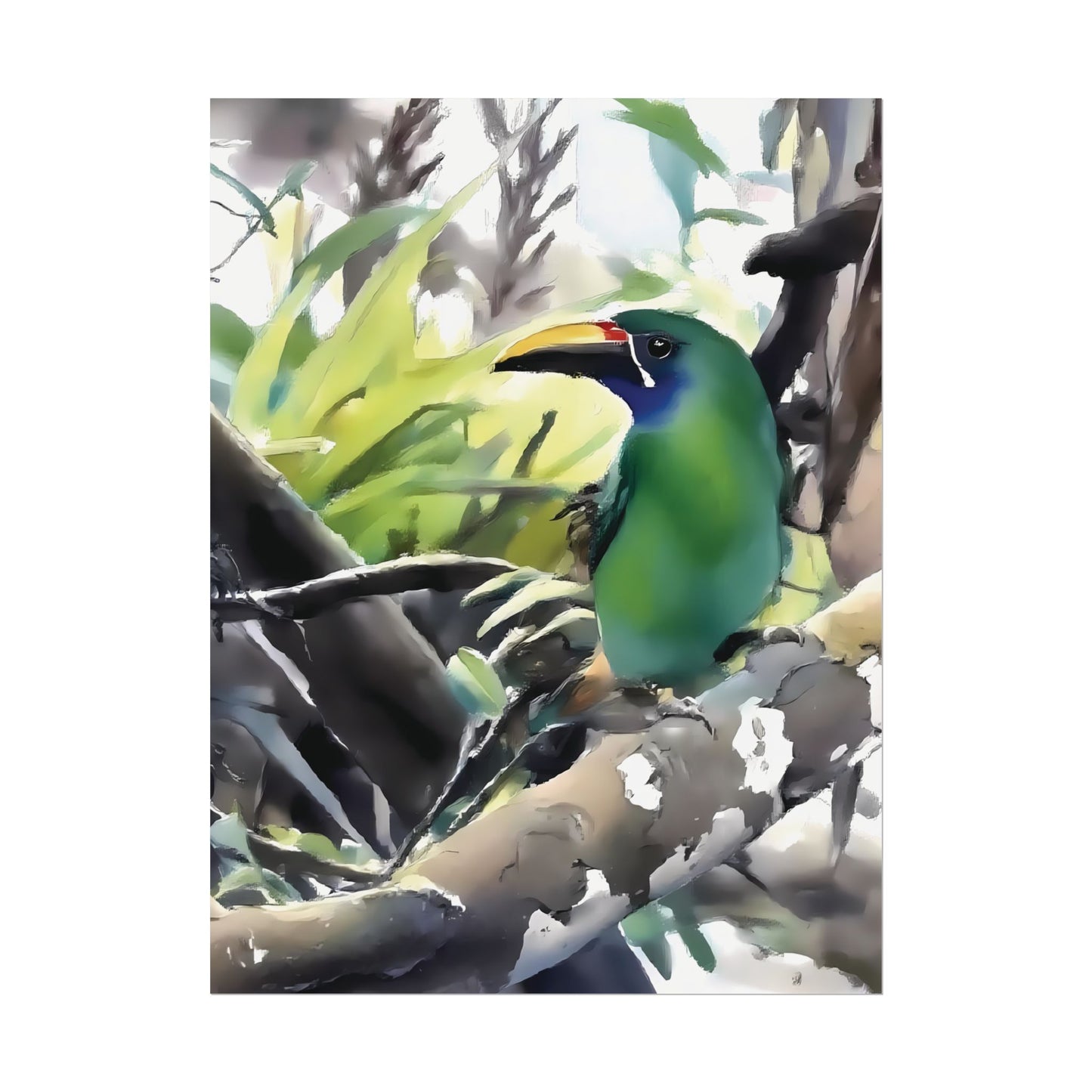 Nature-Inspired Colorful Tropical Bird on a Branch Wall Art Print
