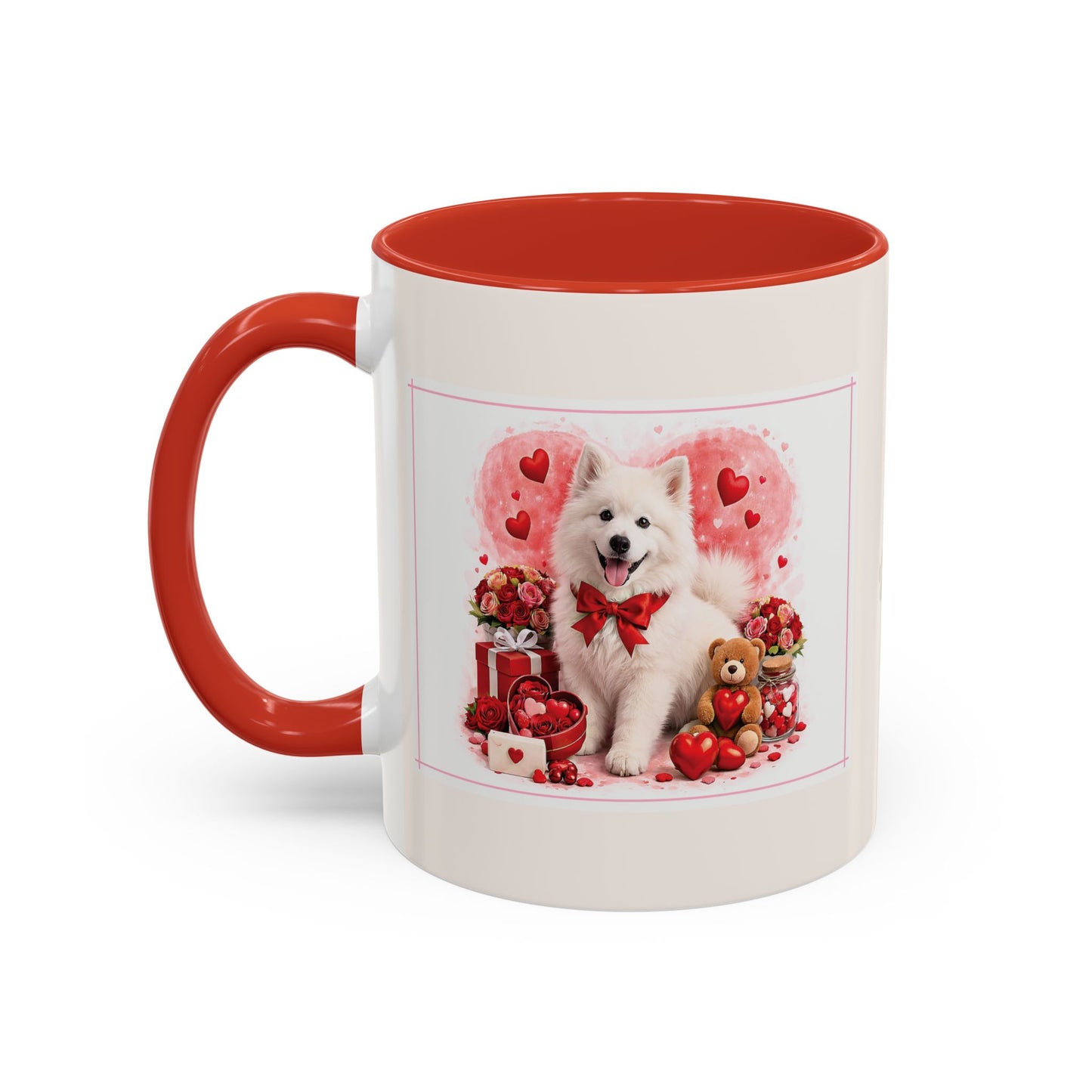 Valentine's Romantic Samoyed Theme "I Woof You More...' Accent Coffee Mug, 11 oz or 15 oz (Additional Color)