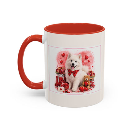 Valentine's Romantic Samoyed Theme "I Woof You More...' Accent Coffee Mug, 11 oz or 15 oz (Additional Color)