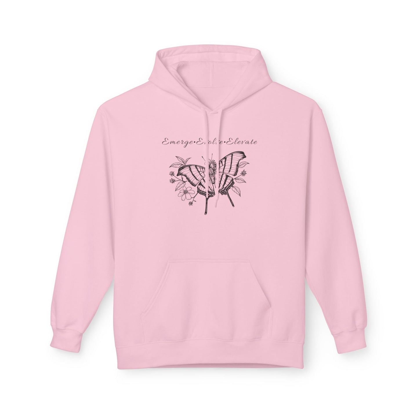 Unisex Adult Butterfly & Flowers Hoodie — 'Emerge, Evolve, Elevate' Minimal Line Art Sweatshirt (Additional Colors)