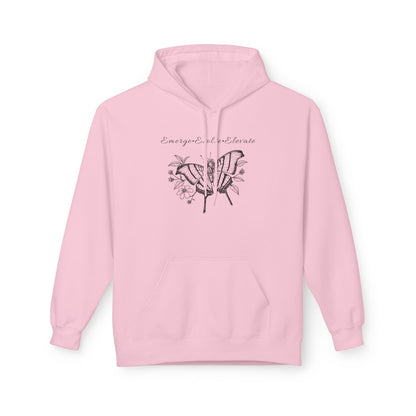 Unisex Adult Butterfly & Flowers Hoodie — 'Emerge, Evolve, Elevate' Minimal Line Art Sweatshirt (Additional Colors)