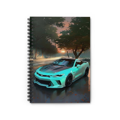 Artsy Sunset Scene Teal Camaro Sports Car Spiral Ruled Notebook