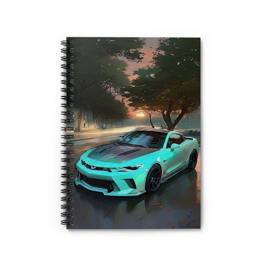 Artsy Sunset Scene Teal Camaro Sports Car Spiral Ruled Notebook