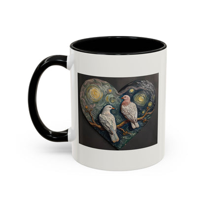Two Doves Hearts One Branch Romantic Love Accent Coffee Mug (Additional Color)