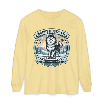 Unisex Colorful Happy Husky Co. Long Sleeve T-Shirt — 'Spreading Joy One Tail Wag At A Time' Graphic (Additional Colors)