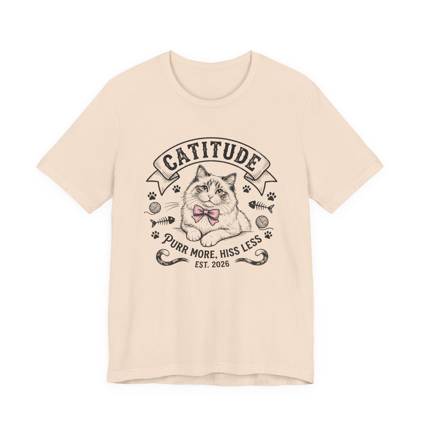 Unisex Jersey Short Sleeve Catitude Design Tee - 'Purr More, Hiss Less' (Additional Colors)