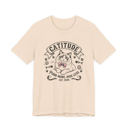 Unisex Jersey Short Sleeve Catitude Design Tee - 'Purr More, Hiss Less' (Additional Colors)