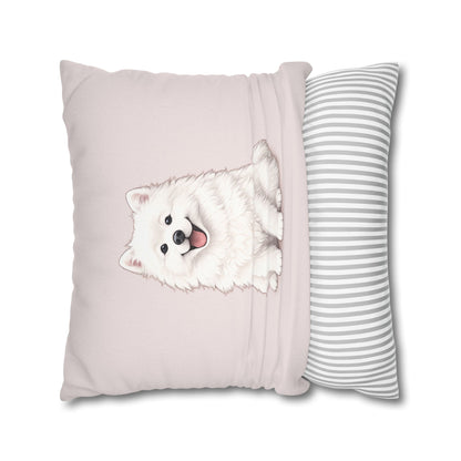 Double Sided Pink Design Samoyed Puppy With Bones, Hearts & Paw Prints Pillowcase — Decorative Square Throw Pillow (Additional Sizes)